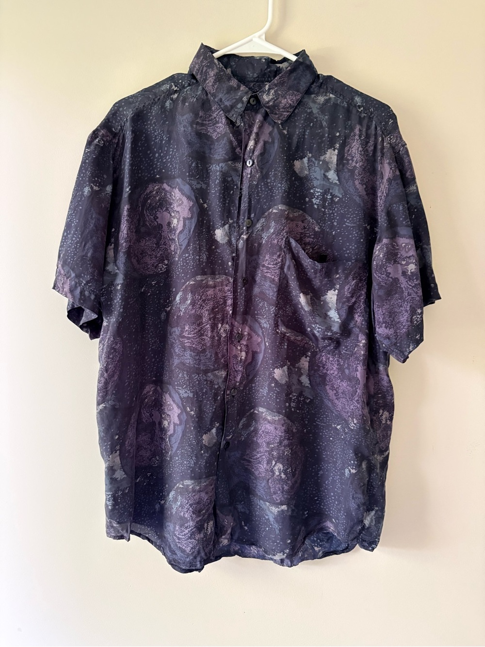 VTG Free Fall Mens Medium 100% Silk Moon Print Short Sleeve Button Up Shirt 90s